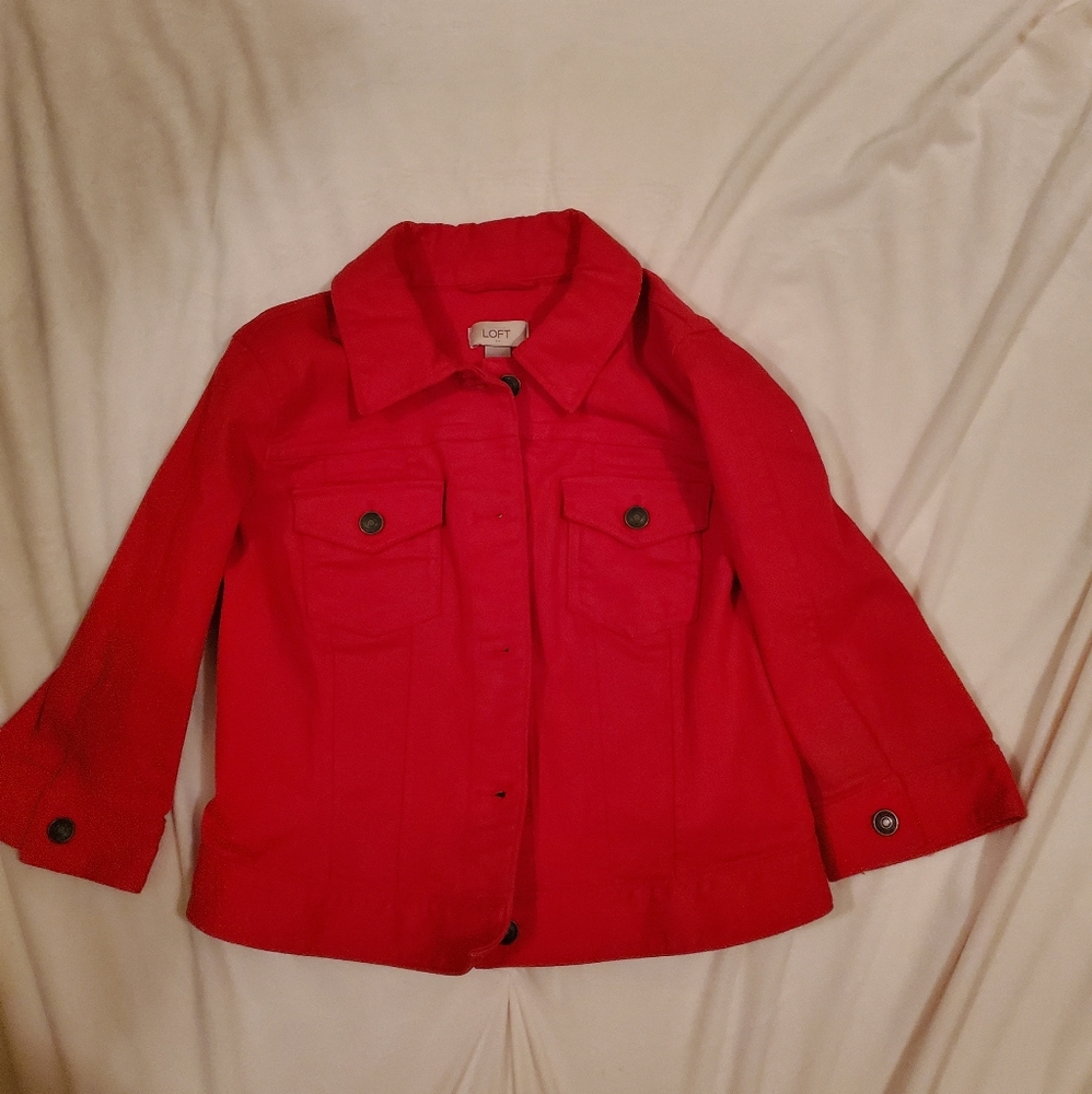 Women's 3/4 sleeve Red Denim Jacket from The Loft